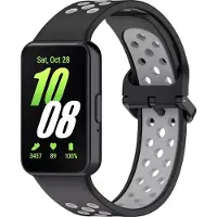 Strap-it Siliconen sport bandje met gespsluiting - geschikt voor Samsung Galaxy Fit 3 (zwart/grijs)