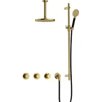 Hotbath Cobber X IBSX70 Inbouw Doucheset - Ronde Handdouche - 25cm Hoofddouche - 15cm Plafondbuis - Glijstang - Geborsteld Messing Pvd - Messing - Kranen, Douchekranen, Douchesets, Inbouw douchesets