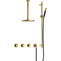 Hotbath Cobber X IBSX70 Inbouw Doucheset - Staafhanddouche - 25cm Hoofddouche - 30cm Plafondbuis - Glijstang - Geborsteld Messing Pvd - Messing - Kranen, Douchekranen, Douchesets, Inbouw douchesets
