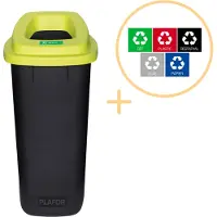 Plafor Sort Bin - Afvalemmer 90L - Inclusief 5-delige Stickerset - Zwart/Groen