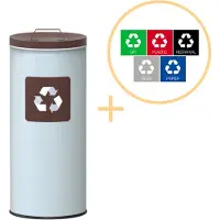 Alda Eco Nord White - Afvalscheidingsprullenbak - 45L - Inclusief 5-delige Stickerset - Wit/Bruin