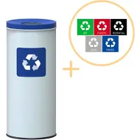 Alda Eco Nord White - Prullenbak 45L - Afvalscheiding - Inclusief 5-delige Stickerset - Wit/Blauw