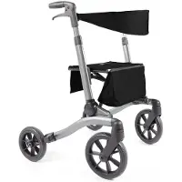 Vitility Rollator - Charcoal Black - Rollator - Lichtgewicht - Dubbel opvouwbaar - Rugsteun - Wandelstokhouder