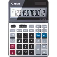 Canon Bureaurekenmachine TS-1200TSC, 12-cijferig en uitklapbaar LCD-scherm, met valutaomrekening, werkt op zonne-energie en batterijen, kunststof en metaal, zilver