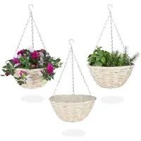 Relaxdays plantenhangers - set van 3 - 12 x 25 cm - wilgenhout - handgemaakt - folie en ketting