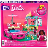 Barbie MEGA Bouwset met 225 onderdelen - Inclusief ijskraam en 2 mini-poppen om in elkaar te zetten - Leeftijd: 6+, 226 onderdelen, kunststof