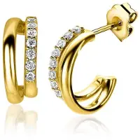 Zinzi zilveren multi-look oorstekers extra 14K geel verguld twee banen met witte zirconia's 15mm ZIO2254