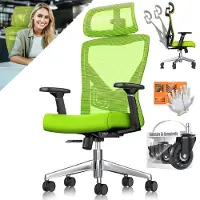 Kesser Bureaustoel | Ergonomische Bureaustoelen voor Volwassenen | verstelbare rugleuning | in hoogte verstelbaar | Hoofdsteun & Lendensteun | office Chair met 5x rubberen wielen - Groen / Zilver