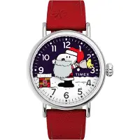 Timex x Peanuts Standard Snoopy Santa TW2W44400 Horloge - Leer - Rood - Ø 40 mm