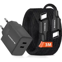 Xssive USB C Stekker met Oplaadkabel USB-C naar USB-C - 3 Meter - Geschikt voor Samsung, iPhone 15 16 en Google Pixel - Snellader