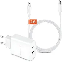 Xssive Power Adapter met USB-C naar USB C Kabel 2 Meter - 20W Fast en Quick Charge - Universeel