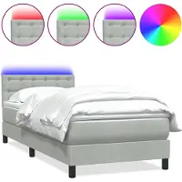 vidaXL Boxspring met matras en LED fluweel lichtgrijs 80x220 cm