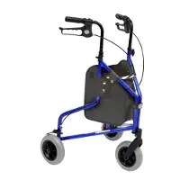 MORETTI Driewiel Rollator - Compacte loophulp - Opvouwbare rollator met tas - Dienblad en mand - Drie wielen - Blauw