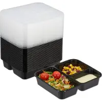 Relaxdays 24x Maaltijdprepbox, Lunchpakketten, Zwart