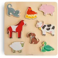 Mushie Houten Boerderijpuzzel | voor kinderen vanaf 3 jaar | Montessorispeelgoed voor kleuters en peuters (8 stuks)