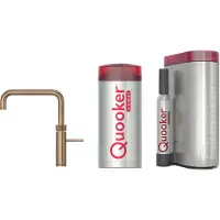 Quooker Fusion Square messing patina met COMBI boiler en CUBE reservoir 5-in-1 kokend water kraan