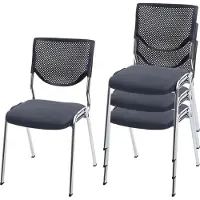 MCW Set van 4 bezoekersstoelen T401, stapelbare conferentiestoel, stof/textiel ~ zitting donkergrijs, chromen poten
