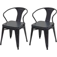 Mendler Set van 2 eetkamerstoel -H10d, stoel keukenstoel Chesterfield metaal imitatieleer industriële gastronomie ~ zwart-grijs