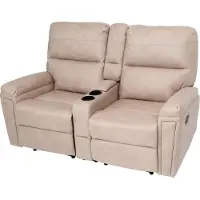Mendler 2-zits bioscoopfauteuil -K17, relaxfauteuil TV fauteuil bank, nosa ophanging bekerhouder vak ~ stof/textiel beige