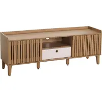 Mendler TV-rek -M48, lowboard TV-meubel, schuifdeur 56x150x40cm ~ naturel, lade wit