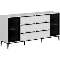 Vente-unique Buffetkast met 2 deuren van gehard glas en 6 lades - Wit en zwart - MOLINIA