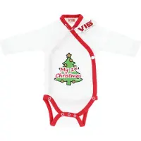 Vib - Overslag romper 'My 1st X-Mas' wit-rood (0-3 m) - Babykleertjes - romper - rompertjes - rompertjes met tekst - baby cadeau - baby aankondiging - overslagromper