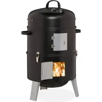 Relaxdays rookoven bbq - 3 in 1 - met thermometer en ventilatiegat - ∅ 40 cm - staal