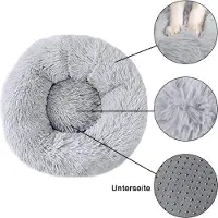 Intirilife fluffy pluche huisdierbed in lichtgrijs 100 cm - zacht rond antislip hondenbed kattenmand kussen