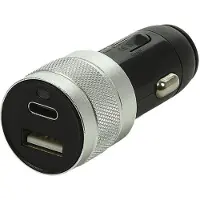 Pricenet USB-lader type A + C dubbel, Auto-adapter, Zwart, Zilver