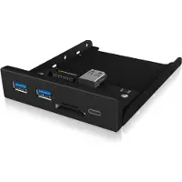 Icy Box USB 3.0 frontpaneel, 1x USB-C, 2x USB-A, SD en microSD kaartlezer, 3,5 inch intern metaal, zwart