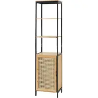 En.casa Badkamerkast Tervola kolomkast 172x40x35 cm zwart naturel rotan look []