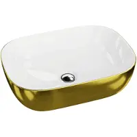 Lavita COSTA Opzetwastafel 460x325 mm - Keramische Waskom Dunne Rand Zonder Overloop - Wit/Goud - Luxe Badkamer
