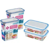 Hega hogar 4x Voorraad/vershoudbakjes 1,5 en 2 liter transparant/blauw plastic/kunststof - Kiev - Luchtdicht/hermetisch afgesloten vershouddoos bakje - Mealprep - Maaltijden bewaren