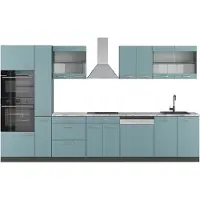 Vicco Complete keukeneenheid R-Line Blauw-grijs/antraciet 350 cm met hoge kast, WB Marmer, Model 49821