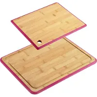 Kesper Keuken voedsel bereiden snijplanken voordeelset - 40 x 30 en 27 x 19 cm - bamboe hout - rand rood