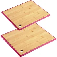 Kesper Keuken voedsel bereiden snijplanken voordeelset - 35 x 26 en 23 x 15 cm - bamboe hout - rand rood
