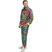 Boland - Trainingspak Leopard art dude UV (M) - Volwassenen - - 80s - 90s - foute party - grappig - retro trainingspak - neon