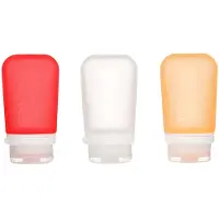 Human Gear - GoToob+ 3-Pack - herbruikbaar - reisflesje - flacon - lekvrij - Medium - 74ml - Clear / Red / Orange