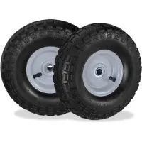 Relaxdays 2x steekwagenwiel 4.1/3.5-4 - reserve luchtbanden - 16 mm as - tot 136 kg - 260x85mm - stalen velg - zwart-grijs