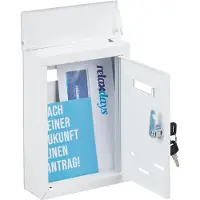 Relaxdays wandbrievenbus - met naambordje - metaal - slot - 2 sleutels - 26,5 x 19 x 6,5 cm - wit