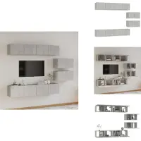 vidaXL 6-delige tv-meubelset betongrijs hout TV Kast - Tv Meubel - Beton Grijs - Houten Tv Kast - Wandmontage