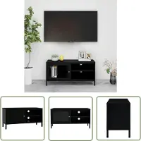 The Living Store Tv-meubel 90x30x44 cm staal en glas zwart - Tv-kast - Televisiecast - Salontafel - Meubilair - Zwarte Tv-kast