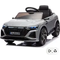 Vrooomy Audi SQ8 e-Tron elektrische kinderauto, 12V (1-5 jaar) – Officieel gelicenseerde Audi SUV, met 2.4G afstandsbediening, EVA-banden en lederen stoel – Elektrische kinderauto, grijs