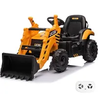 Vrooomy JCB Kipper Elektrische Kinderauto 12V (2–6 jaar) – Officieel gelicenseerd, met afstandsbediening, kantelbare laadbak en 2 motoren – Elektrische kinderauto – Geel