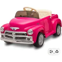 Vrooomy Chevrolet 3100 Elektrische Kinderauto 12V 1 tot 6 jaar – Officieel Gelicentieerde Vintage Pick-up met Afstandsbediening – Klassieke Oldtimer met Lederen Zitje, EVA-Banden & Muziek – Roze