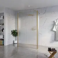 FortiFura Galeria Vrijstaande Inloopdouche - 120x200cm - Helder geribbeld - antikalk - 8mm veiligheidsglas - 2 zijwanden 30cm - wandsteunen en hoekprofielen - Geborsteld Messing PVD (Goud) SW927770