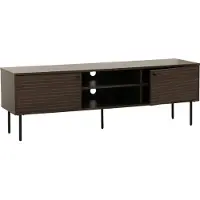 Mendler TV-rek -N78, laag TV-meubel, Scandinavische stijl metaal hout melamine MVG 50x150x40cm ~ donkerbruin