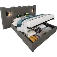 Merax Tweepersoonsbed 180x200 met Opbergruimte - USB-C Oplaadfunctie en Led-Leeslamp – Grijs