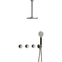 Hotbath Cobber IBS70 inbouw regendoucheset met ronde handdouche aan houder en 25cm ronde hoofddouche aan 30cm plafondarm geborsteld nikkel