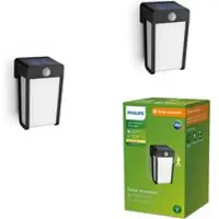 Philips LED-zonne-wandlamp Shroud, zwart/opaal, set van 2 Shroud, zwart, Kunststof, Modern, solar buitenlamp